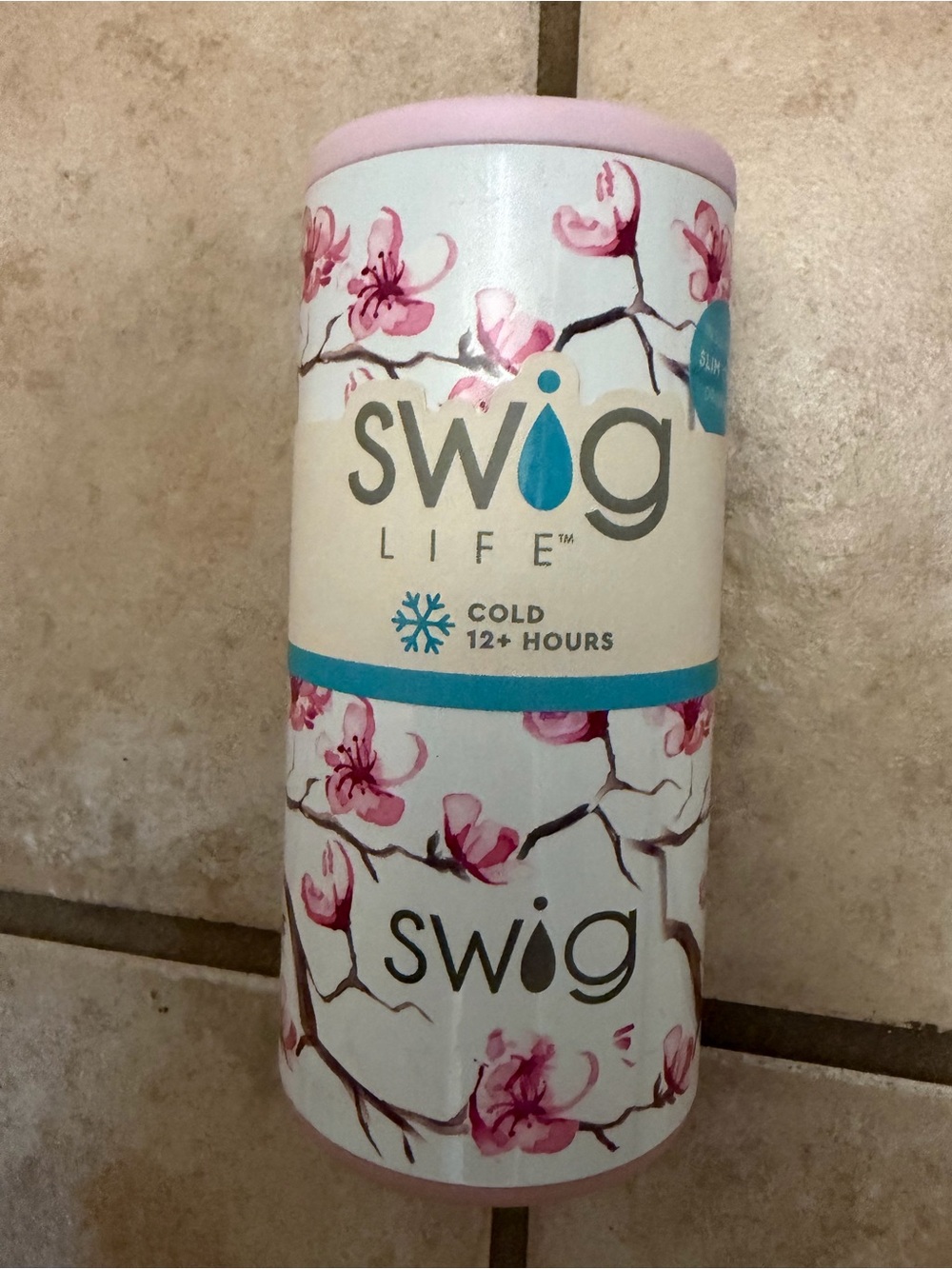 Swig life Pink cherry blossom Floral Insulated skinny can koozie